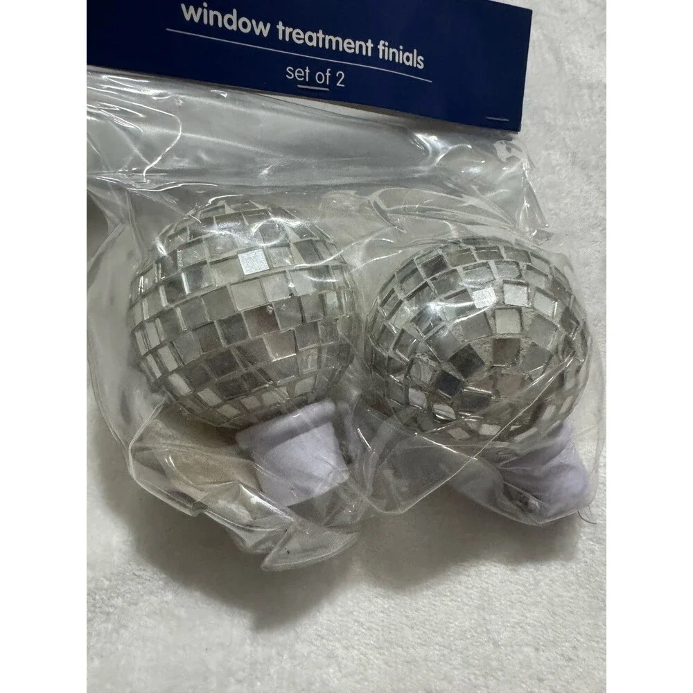 Pier 1 Kids Window Treatment Finials Set of 2 Silver Mirrored Disco Ball Curtain